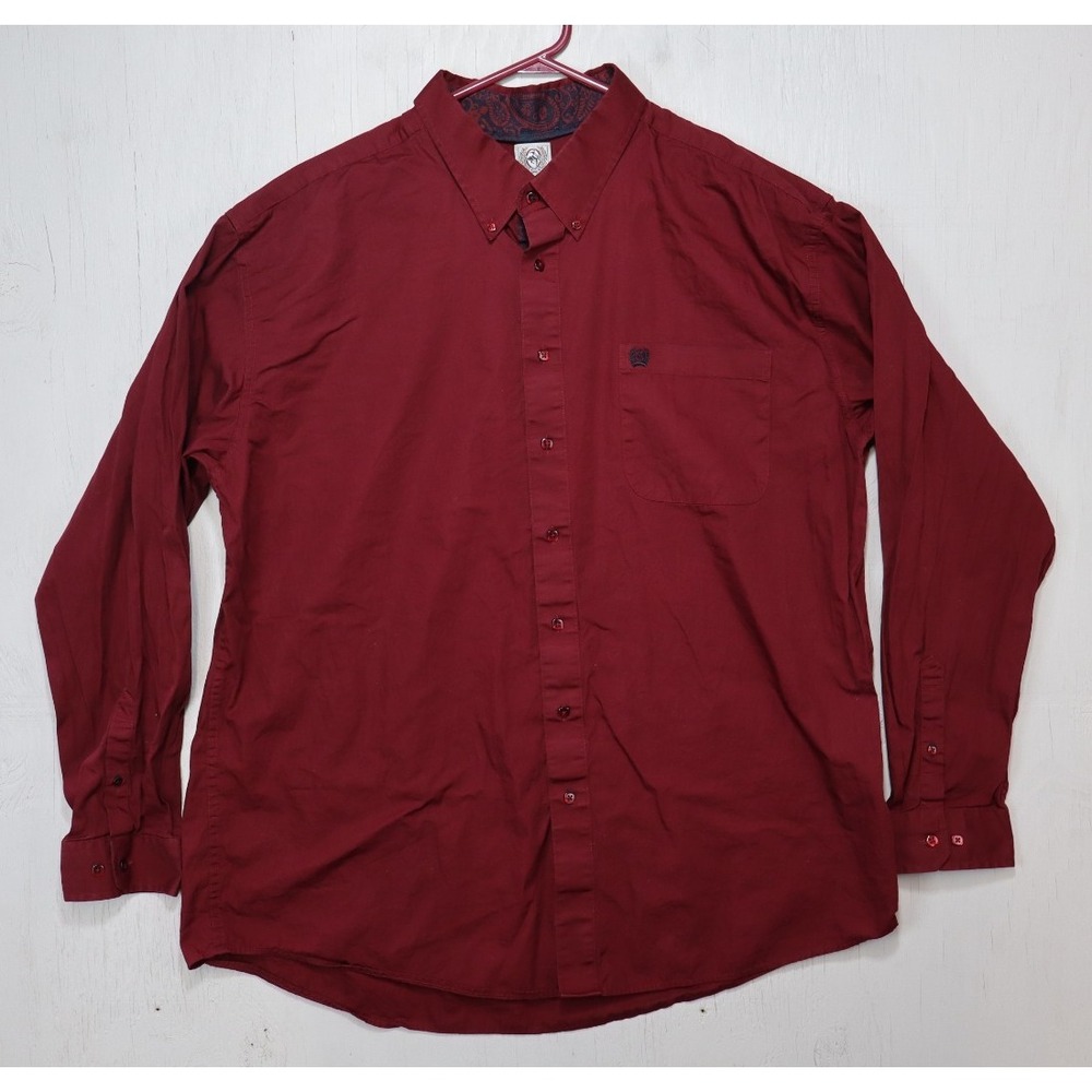 Mens‎ Cinch Vintage Western Shirt Size XXL Red Button Up Down Collared Solid